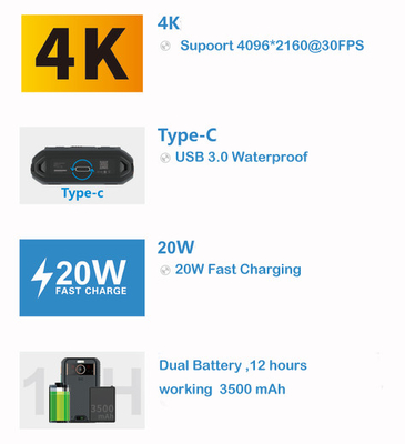 Caméra portée sur le corps 5G avec système Android 10 et projecteur LED de 1,5 W