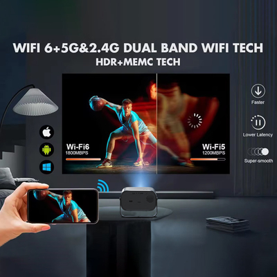 BT 5.0 Mini projecteur portable Bluetooth avec réglage multi-angle, correction de la clé et puce d'affichage de la source lumineuse LED