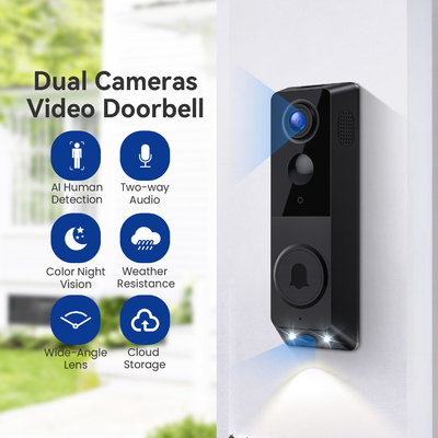 Double caméra vidéo sans fil sonnette de porte communication bidirectionnelle reconnaissance d'IA