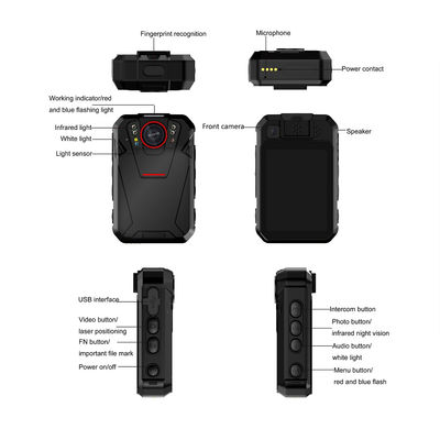 Enregistreur d'application de la loi 4G WiFi, écran tactile 2,4 pouces, système Android 8.1, batterie 2500 mAh, LED SOS, LED rouge et bleue