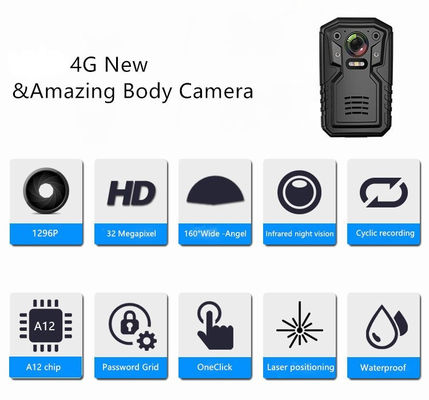 poignée de mot de passe de puce de 4G GSM Live Body Worn Camera Ambarella A12