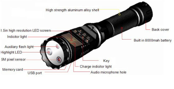 Le CE fonctionnel multi de la batterie 8000mAh de la lampe-torche DVR de sécurité de la police H.264 a approuvé