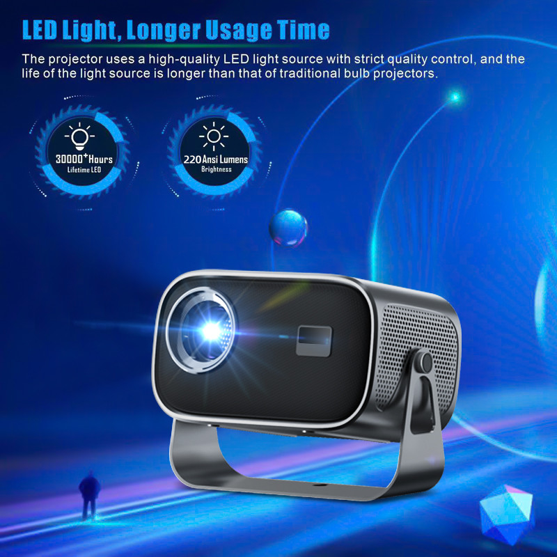 BT 5.0 Mini projecteur portable Bluetooth avec réglage multi-angle, correction de la clé et puce d'affichage de la source lumineuse LED