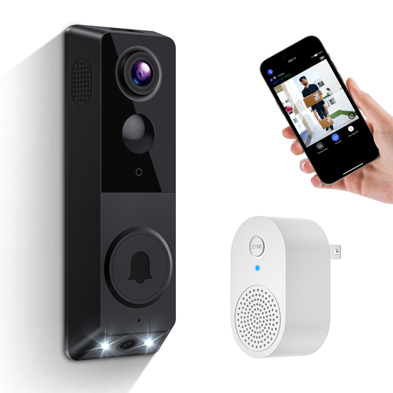 Prise en charge de la vision nocturne infrarouge sonnette de porte à double caméra avec communication audio bidirectionnelle et reconnaissance humaine par IA photosensible