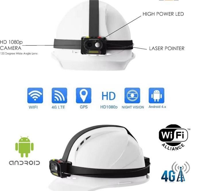 Batterie de 4000 mAh intégrée vidéo en direct à deux voies Talk Hardhat avec projecteur Cap Lamp et support de fonction GPS